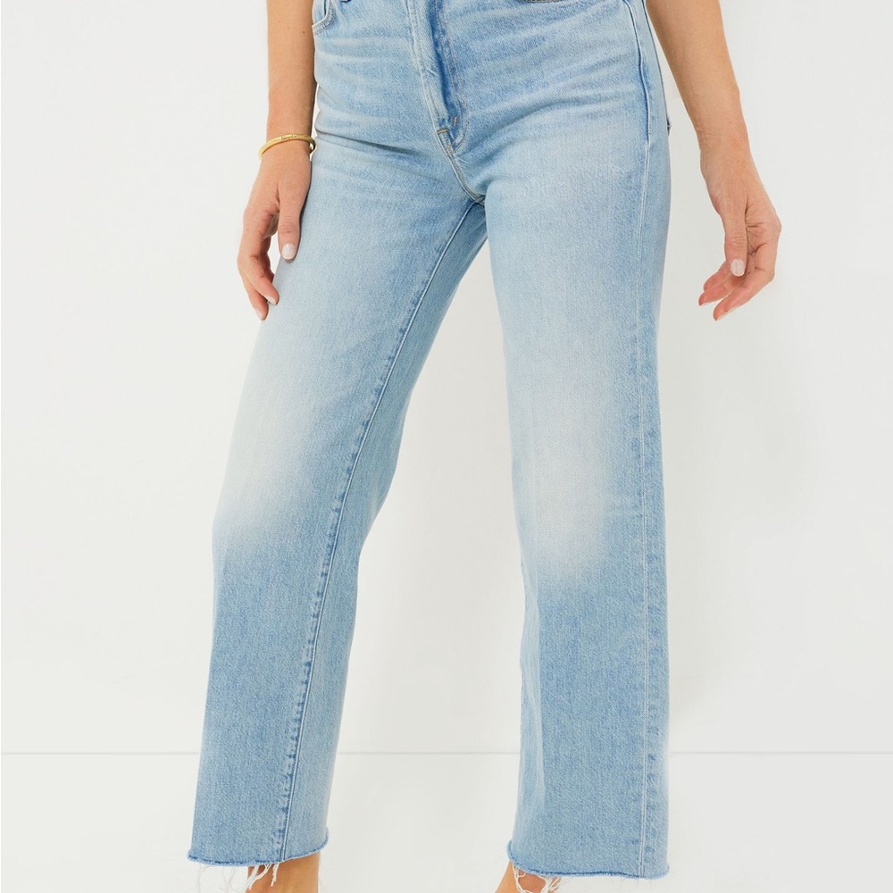 MOTHER superior Rambler mid rise with the band ankle fray blue jeans light Wash
